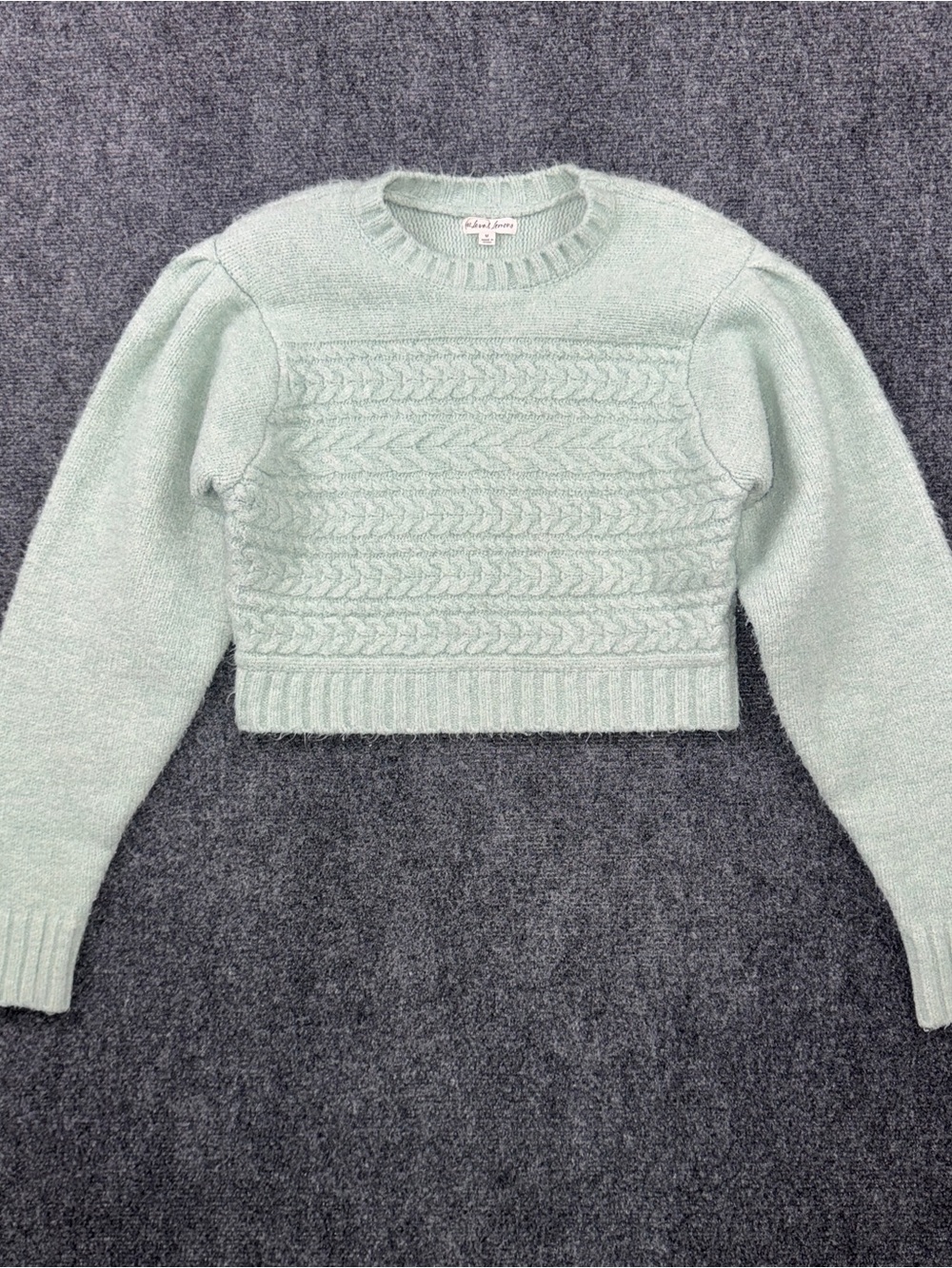For Love & Lemons Mint Green Cable Knit Cropped Sweater Women’s M Y2K